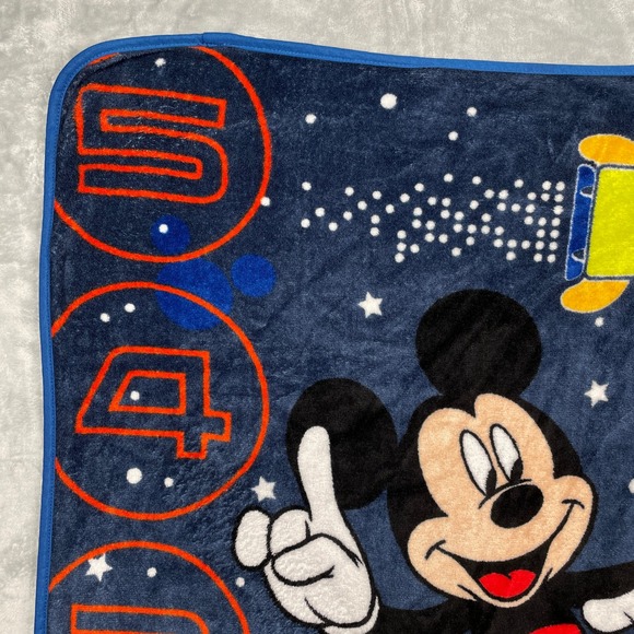Disney Mickey Mouse Space Rocket Blast Off Toddler Baby Blanket Blue - Picture 3 of 11
